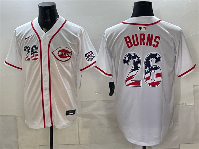 Men's Cincinnati Reds #26 Chase Burn White 2026 USA 250 Fourth of July Home Stitched Baseball Jersey